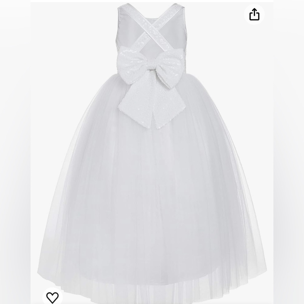 Flower girl dress white open back dress with bow - only worn once